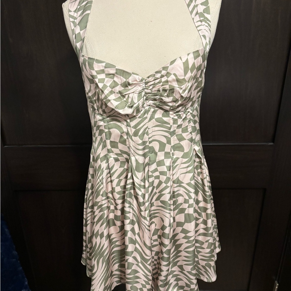 For Love and Lemons Green and Beige Patterned Dress